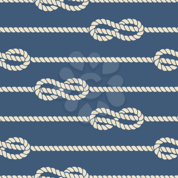 Nautical ropes with knots seamless pattern. Vector cord strong design and illustration string twisted
