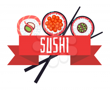 Japanese sushi menu vector illustration template. Restaurant asian with seafood