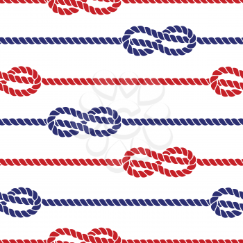 Nautical colored ropes with knots seamless pattern cable. Vector illustration