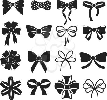 Holiday gift christmas bows vector set. Silhouette black ribbons knot for xmas gift illustration