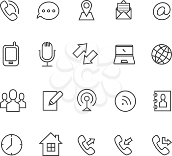 Communication line vector icons for business card. Email and chatting, contact and clock illustration