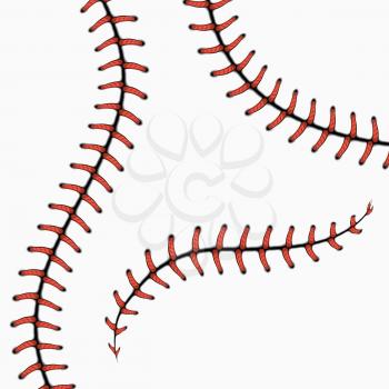 Baseball stitches, softball laces isolated on white. vector set. Red stitch for ball, line curve seam stitch illustration