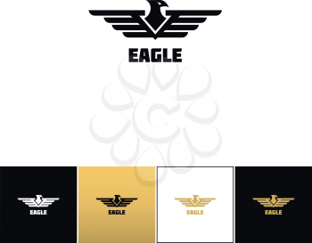 Eagle logo or falcon emblem vector icon. Eagle logo or falcon emblem program on black, white and gold background