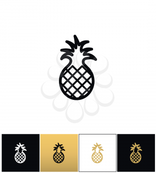 Pineapple sweet exotic dessert vector icon. Pineapple sweet exotic dessert pictograph on black, white and gold backgrounds