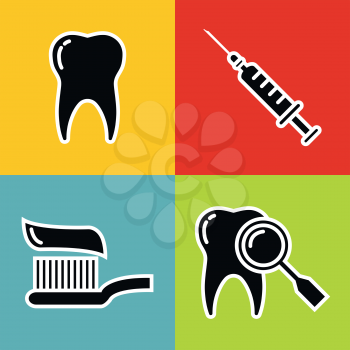 Dentistry medical black icons with white stroke. Toothpaste and stomatology. Vector illustration