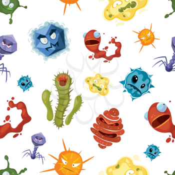 Virus and bacteria vector seamless pattern. Microorganism and strange bacterium and microbe illustration