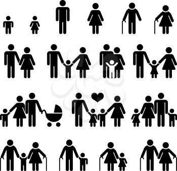Family and people vector icons. Father and mother with boy and girl illustration