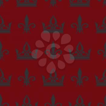 Red vector crowns and fleur de lis seamless pattern. Design vintage background illustration