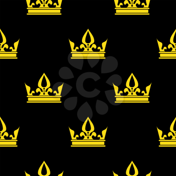Golden crowns over black vector seamless pattern. Royal background illustration