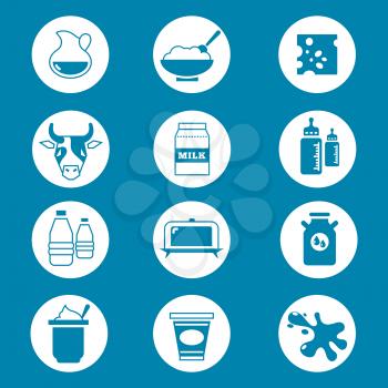 Diary products, milk vector icons set. Milk bottle fresh and cheese illustration