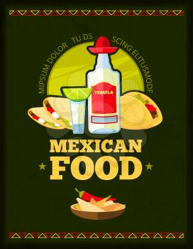 Mexican restaurant vector menu design. Banner with emblem mexican restaurant, illustration of menu mexican poster