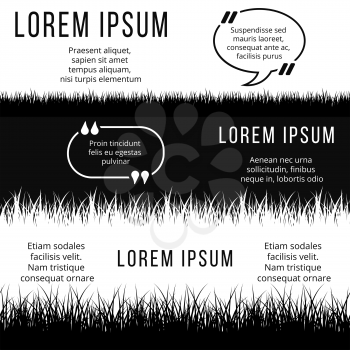 Minimalistic banners template with black and white grass silhouettes. Monochrome graphic grass abstract vector illustration
