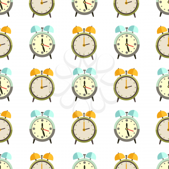 Flat clocks seamless pattern design - alarm background. Vector background with clock illustration