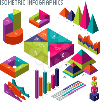 Isometric 3d vector diagrams and graphs for your information infographic and business presentation. Graph and diagram template, colored 3d web chart and graphic illustration