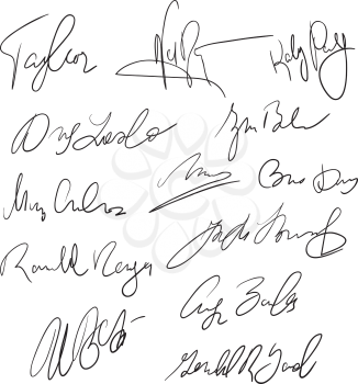 Autographs handwritten pen signatures for delivery and business documents vector stock. Autograph handwritten sketch for business