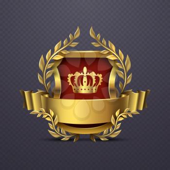 Royal heraldic victorian style emblem. Victorian heraldic emblem with crown and shield. Vector illustration