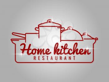 Home kitchen restaurant line logo with lighting elements. Vector illustration