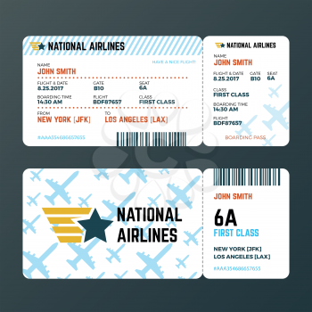 Airplane flight boarding pass ticket isolated vector template. Ticket to airplane, pass passenger document illustration