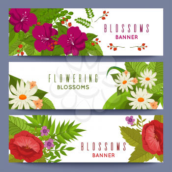 Floral set of banners template with colorful flowers. Vector illustration