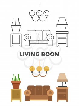Living room concept - flat and line style living room design. Vector illustration