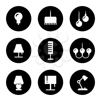 Lighting flat icons - lamps, sconce and floor lamps. Set of lamp icons monochrome. Vector illustration