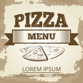 Vintage pizza poster design with hand drawn elements. Vector illustration