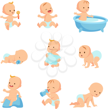 Happy smiling baby. Cute cartoon toddlers vector set. Child happy, infant baby toddler boy and girl illustration
