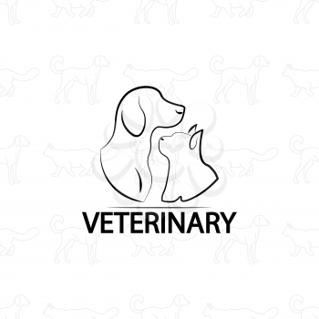 Veterinary logo design on pets. Animal pet logo cat and dog. Vector illustration