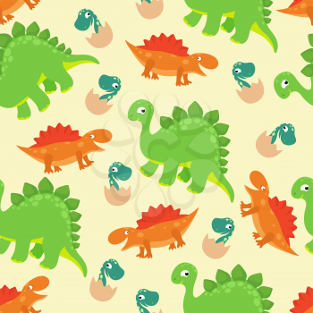 Cartoon baby dinosaur vector seamless pattern for girl fashion design. Pattern with monster dinosaur predator illustration