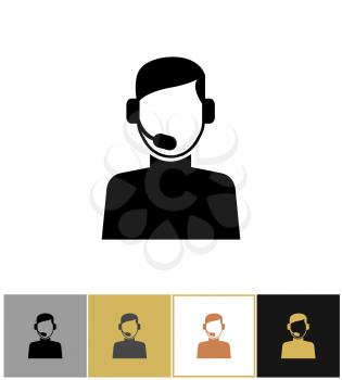 Support icon, customer phone supporter button pictogram on gold, black and white backgrounds vector illustration