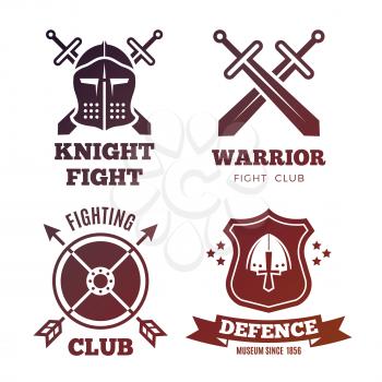 Vintage medieval warrior emblems isolated on white background. Vector illustration