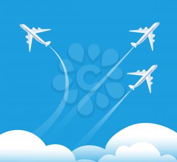 Changing direction concept. Airplane flying in different direction. New trend, unique idea and innovation way business background. Illustration of airplane way direction, creative strategy solution