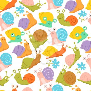 Snail seamless pattern. Fashion kids endless vector texture for fabric and wrapping. Illustration of seamless pattern snail, wildlife wrapping