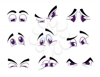 Variety expressions of funny cartoon eyes vector set. Angry, frustrated and cheerful look, illustration of cartoon look