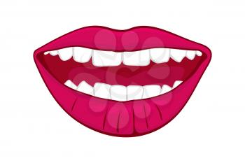 Pink smiling womans lips vector illustration. Glamour female smile isolated