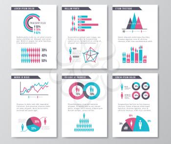 Vector business infographic brochure pages with demographics icons, charts and elements. Statistic page demographic, illustration of design business page with infochart
