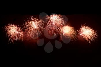 Salute, fireworks with the black sky background.