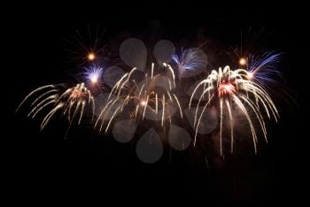 Beautiful salute and fireworks with the black sky background.