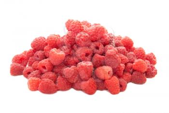 Pile of raspberries isolated on white background