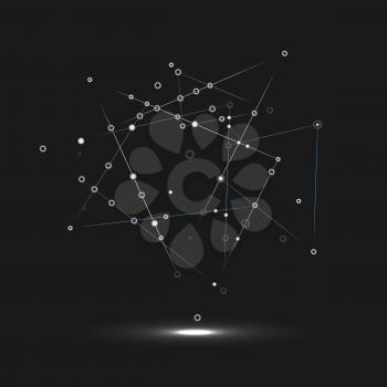 Abstract technology structure. Dark network background with connecting circle and lines.
