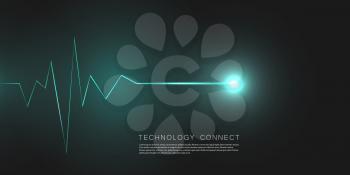 Abstract cardiogram on dark background. Vector banner design.