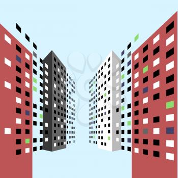Abstract panorama color buildings on street/