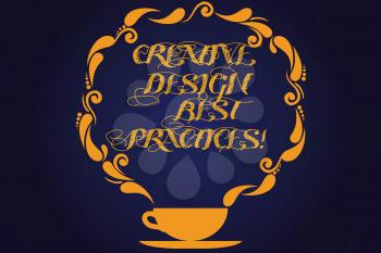 Text sign showing Creative Design Best Practices. Conceptual photo High creativity good perforanalysisce ideas Cup and Saucer with Paisley Design as Steam icon on Blank Watermarked Space