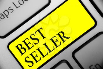 Conceptual hand writing showing Best Seller. Business photo showcasing book or other product that sells in very large numbers Keyboard yellow key computer computing reflection document