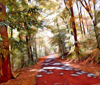 Oil painting. Autumn forest.