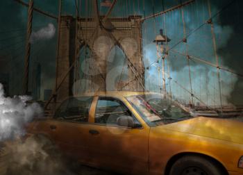Taxi on Brooklyn bridge