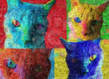 Abstract painting. Colorful cats.