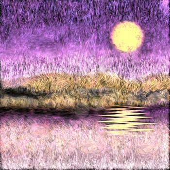 Oil painting. Purple sunset.