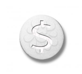 US Dollar pill. 3D rendering