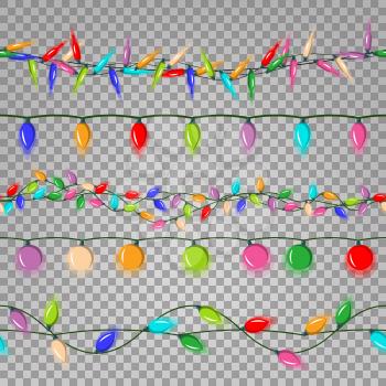 Christmas Lights String Vector. Flat Garlands, Christmas Party Decorations. Festive Decorations. Isolated On Transparent Background Illustration